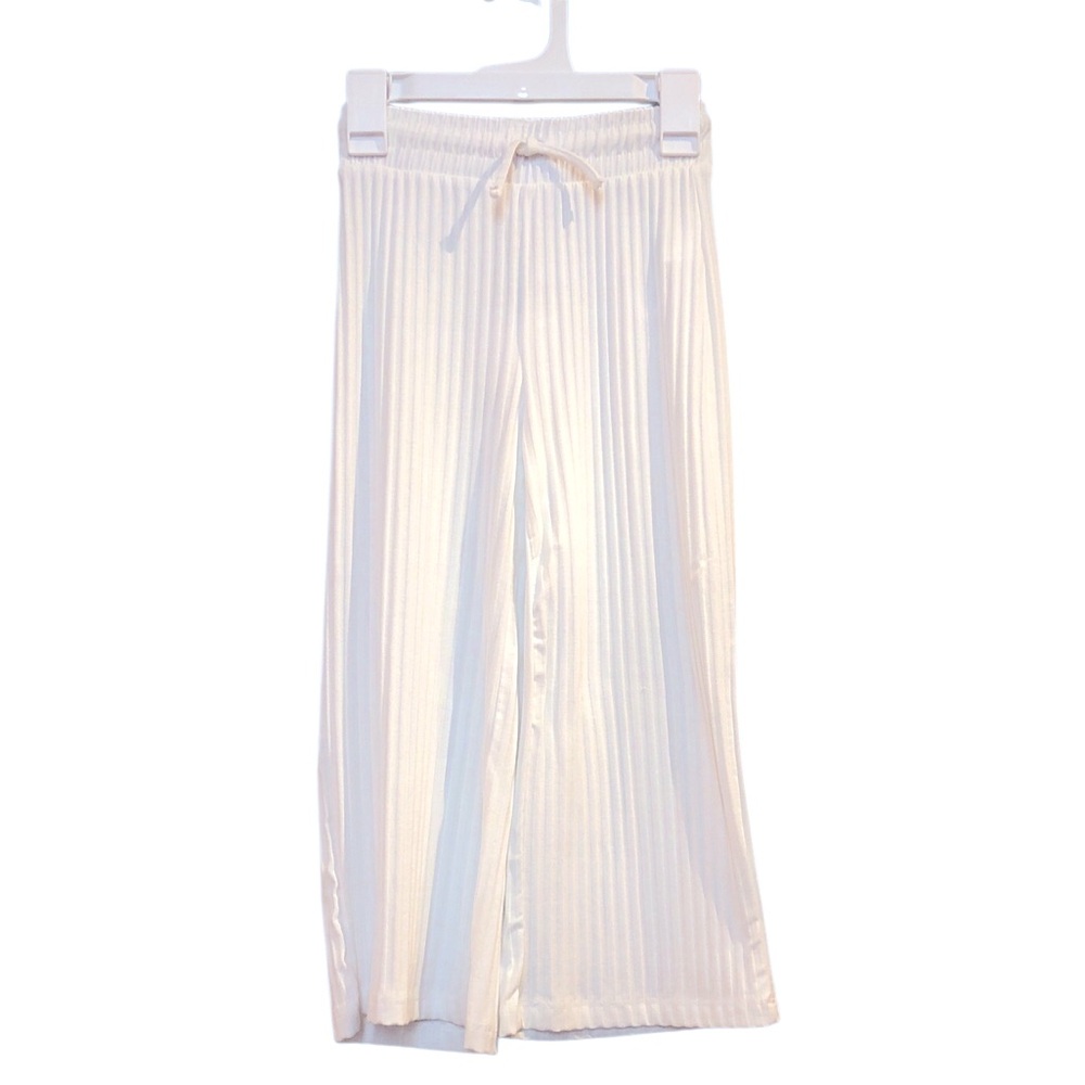 Zara wide leg pants white Pleated Trousers pull on elastic size 6